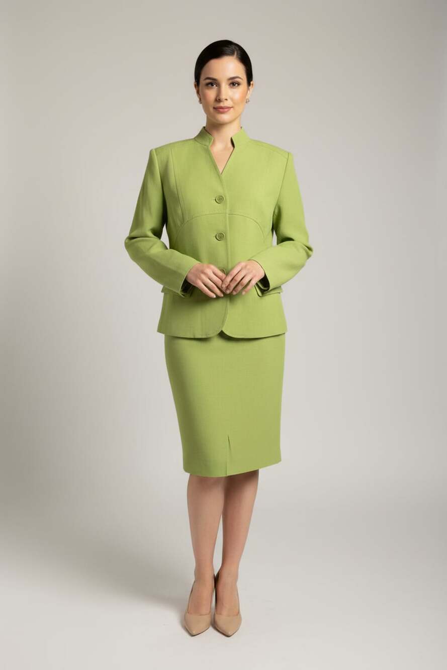 Chic Kasper A.S.L. Chartreuse Lime Green Skirt Suit Set - Women's Size 12